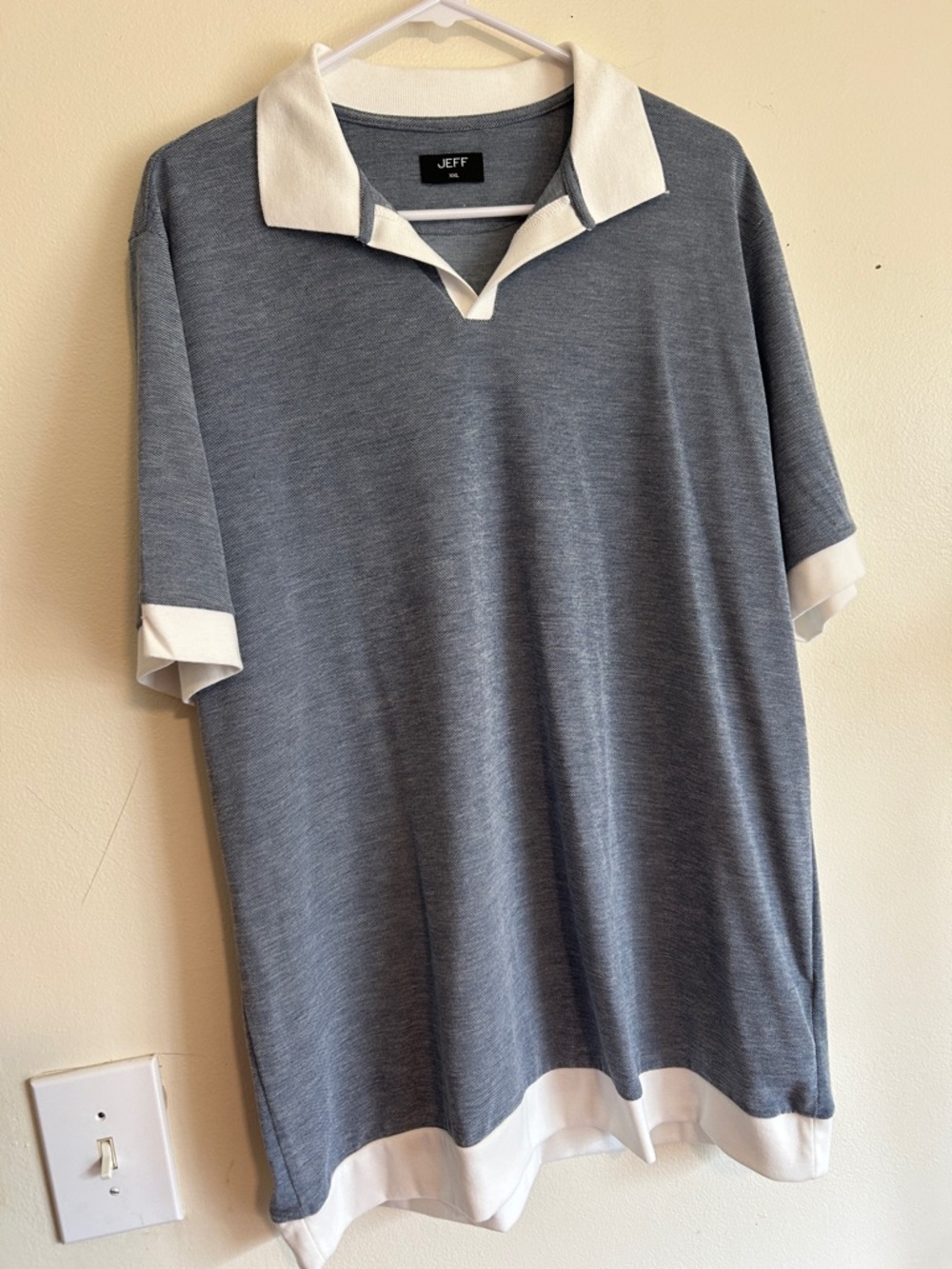 JEFF Heather Blue Short Sleeve Polo with White Contrast Trim